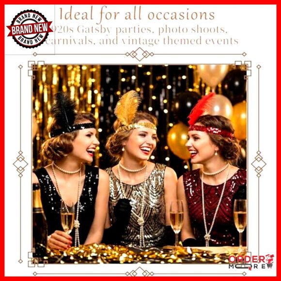 45 Pcs Feather Headbands for Women, 1920s Flapper Costume Party Accessories main image 4